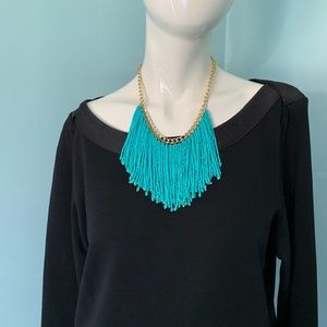 Turquoise Beaded Fringe Necklace